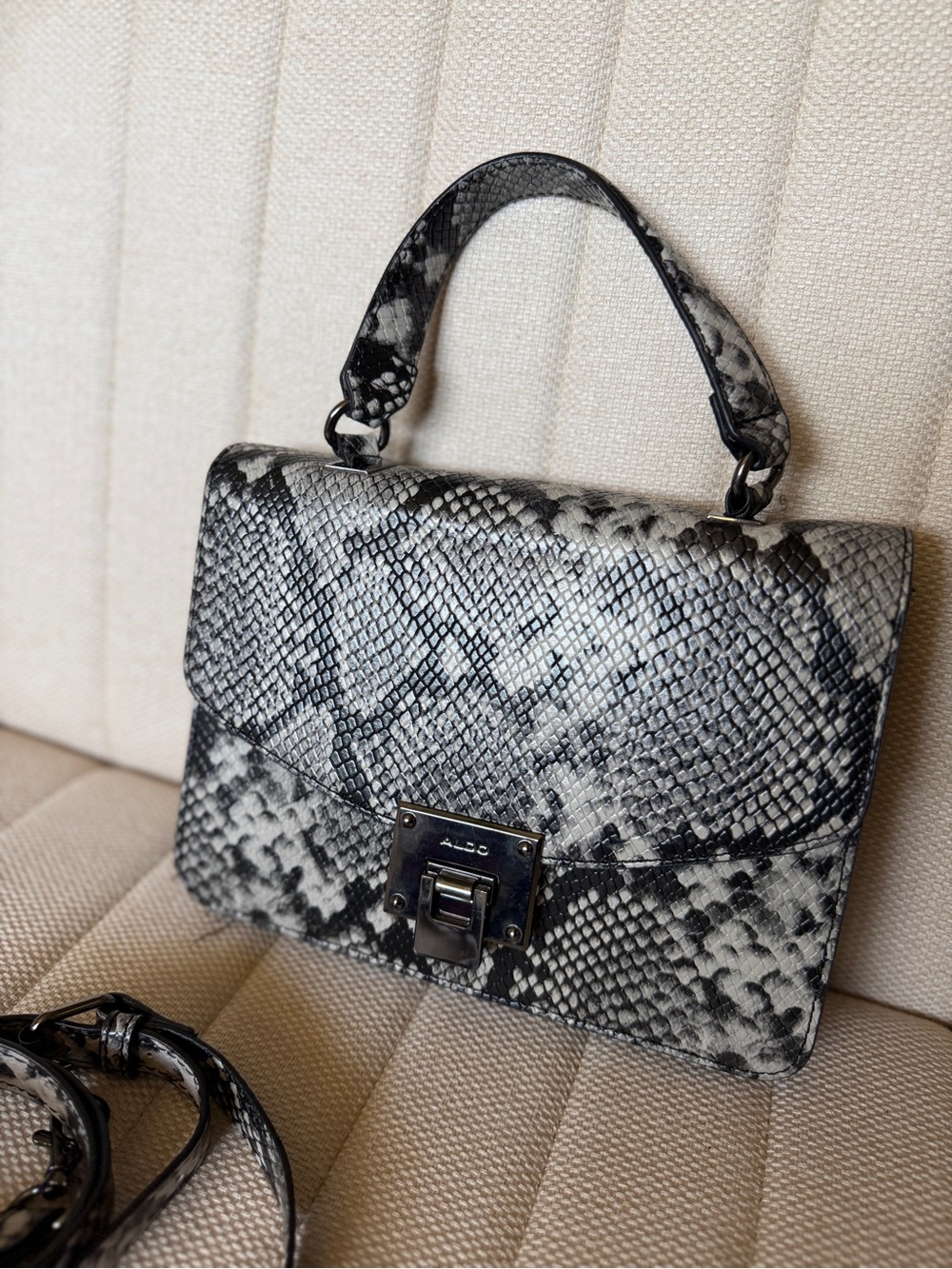 Aldo Black and White Snakeskin-Pattern Crossbody Bag